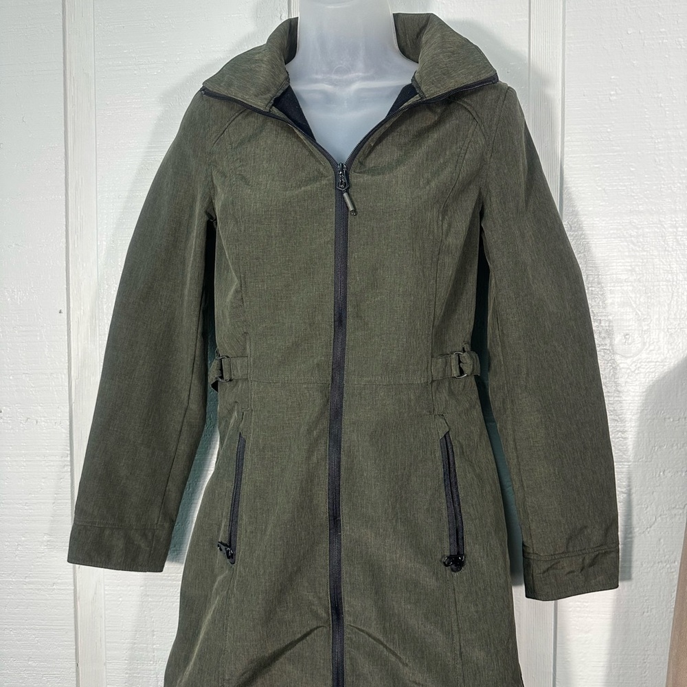 Nautica Women's Green Hooded Faux-Fur-Lined Anorak Raincoat Size XS EUC - Picture 3 of 8